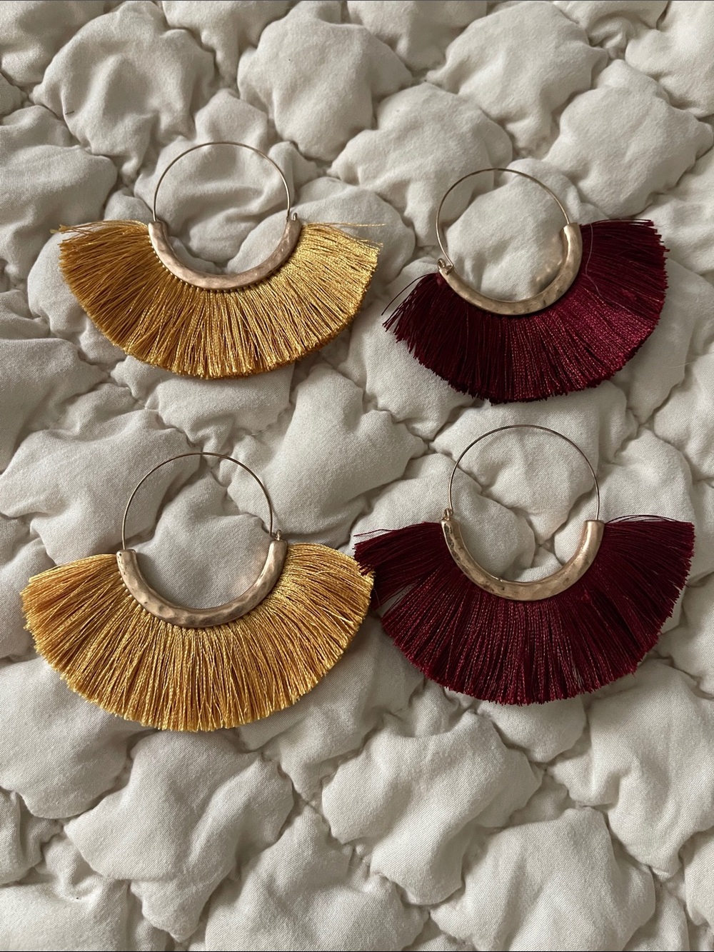 Altar'd State (Express) Fringe Hoop Earrings in Gold and Burgundy-
2 pairs